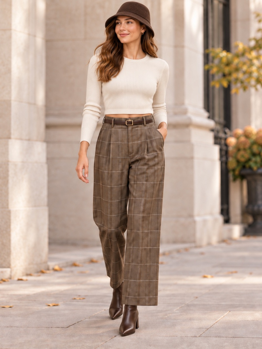 Brown Plaid Men's Trousers